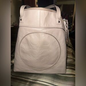 Coach Laura Signature F18336 Embossed Leather Taupe Tote Bag w COA